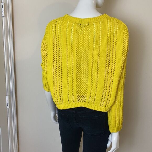 Cotton Emporium Crop Loose Knit Sweater Bright Yellow S - Picture 4 of 6
